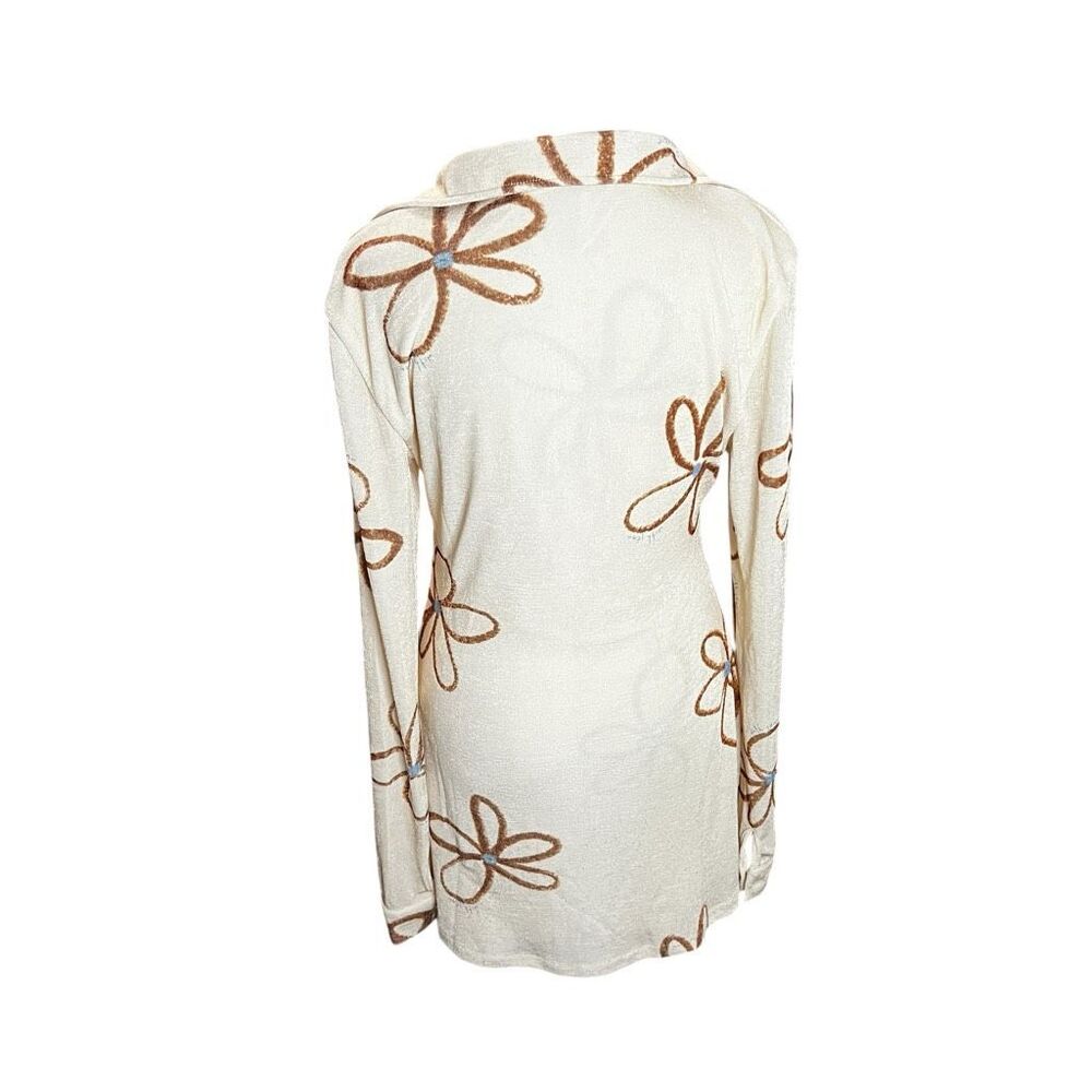 With Jéan Andy Mini Dress Chalk & Flowers Ruched Button Front Long Sleeve S - Picture 6 of 8